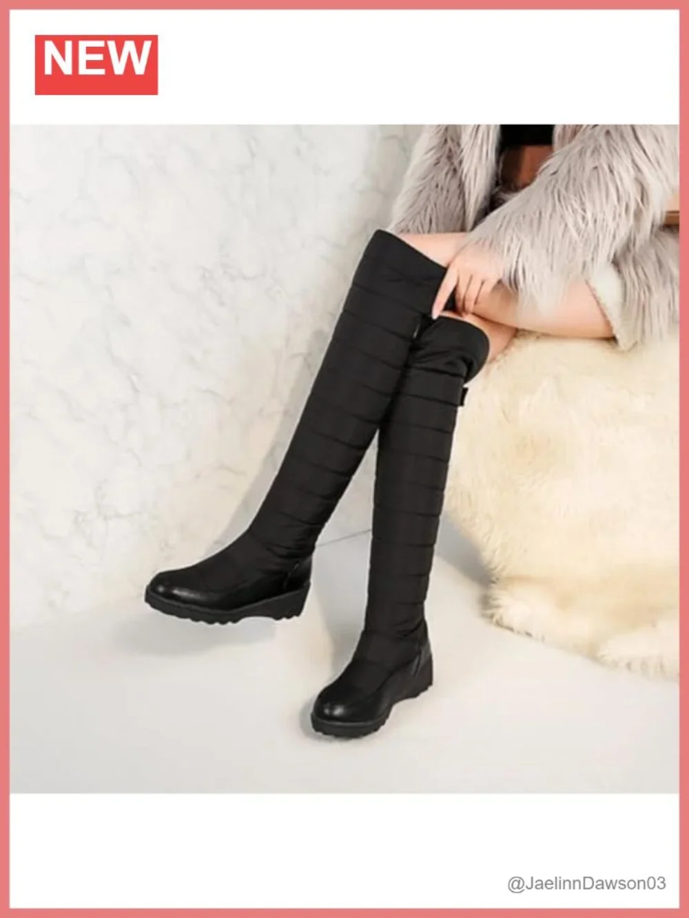 Women's Over The Knee Fur Lined Snow Boots Waterproof Thick Sole Winter